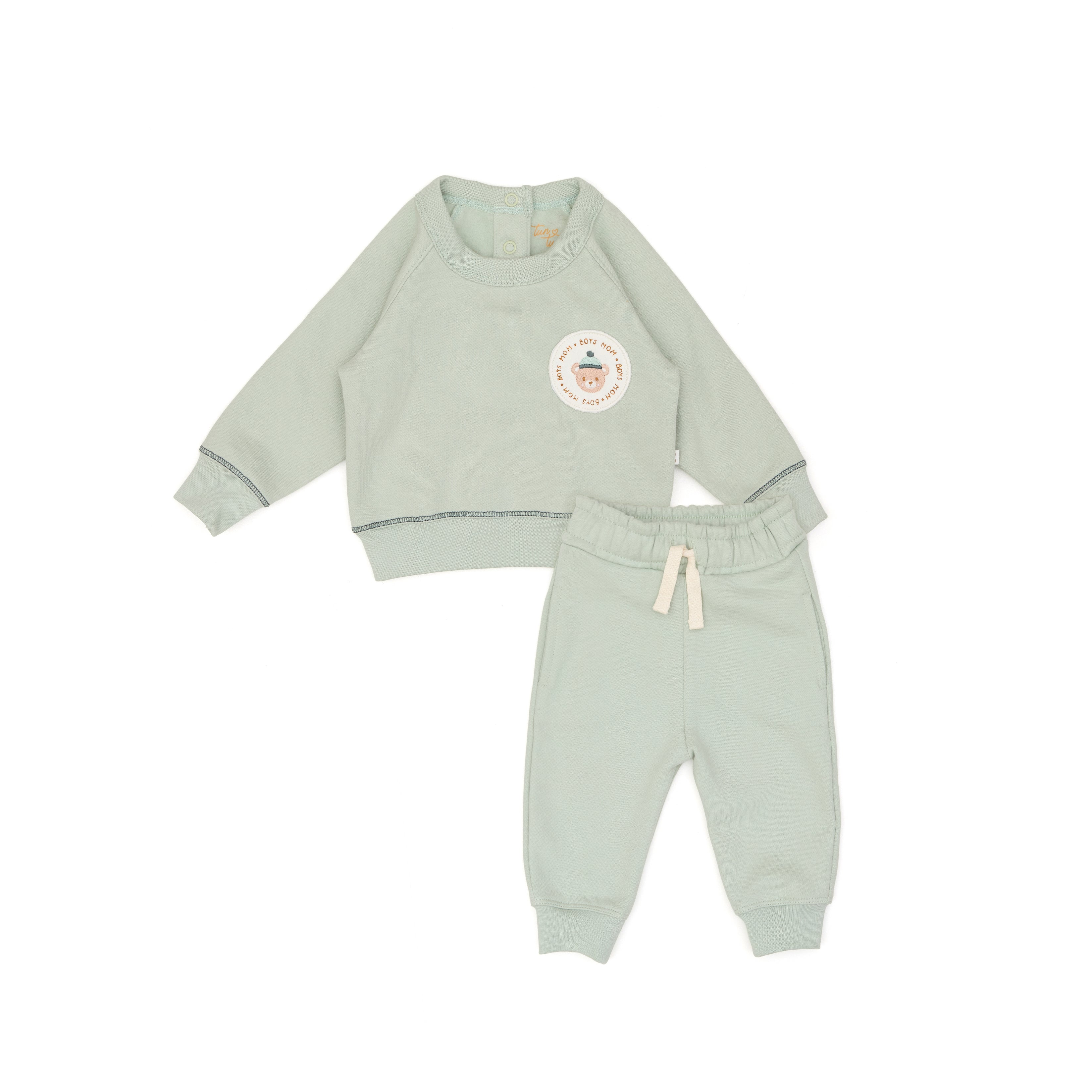 Conjunto 2pcs Polera Oso Parche + Buzo Verde de Algodón afranelado