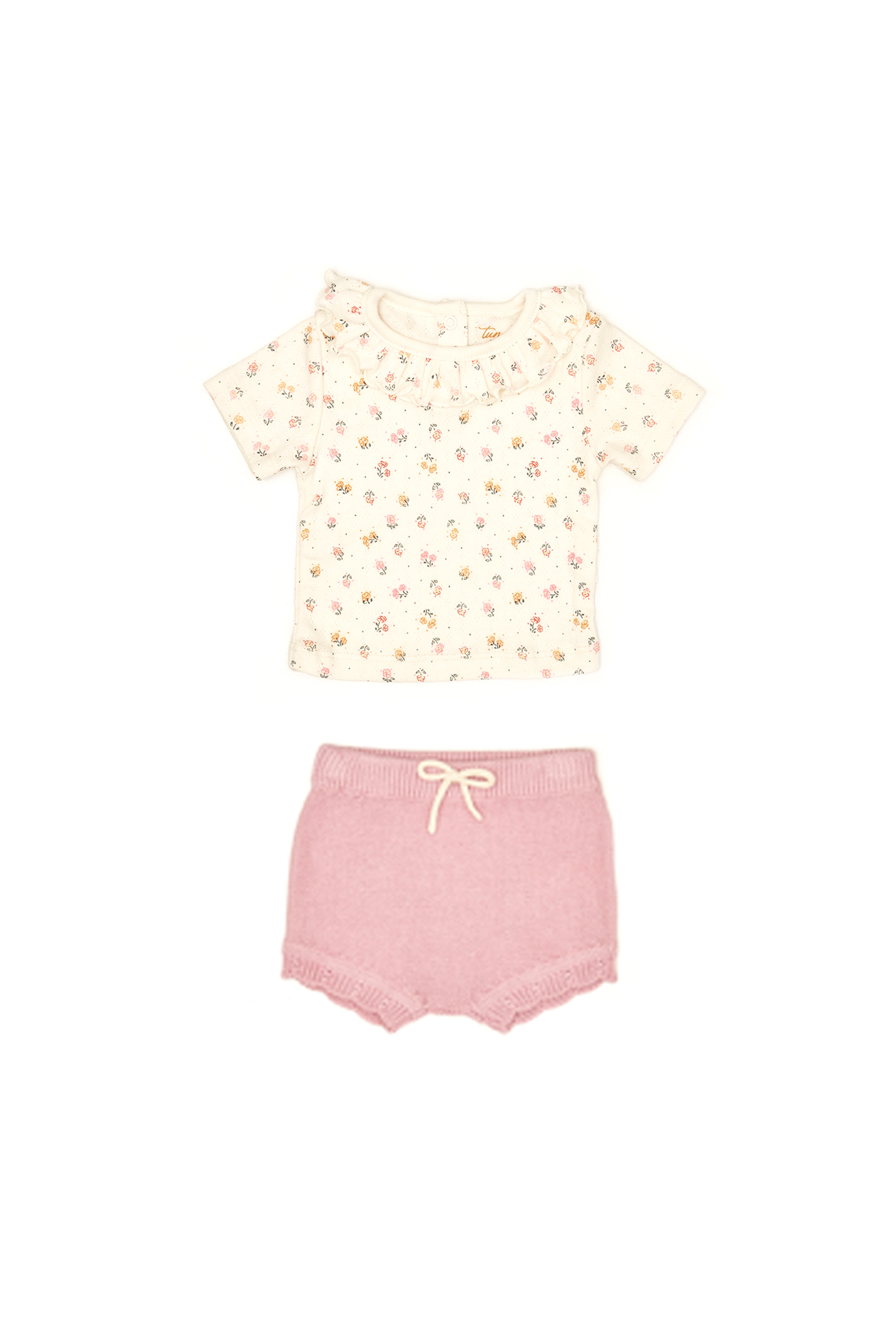 Conjunto 2PCS Polo Bobo Perla Flores + Short Tejido Lavanda de Algodón