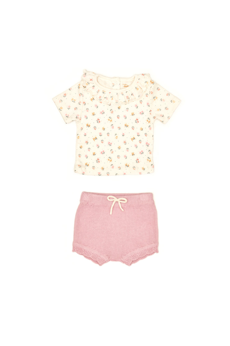 Set Polo Bobo + Short Tejido Perla Flores / Lavanda