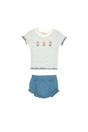 Set Polo Urbeon + Short Bombacho Rayas Azul /  Azul de algodón