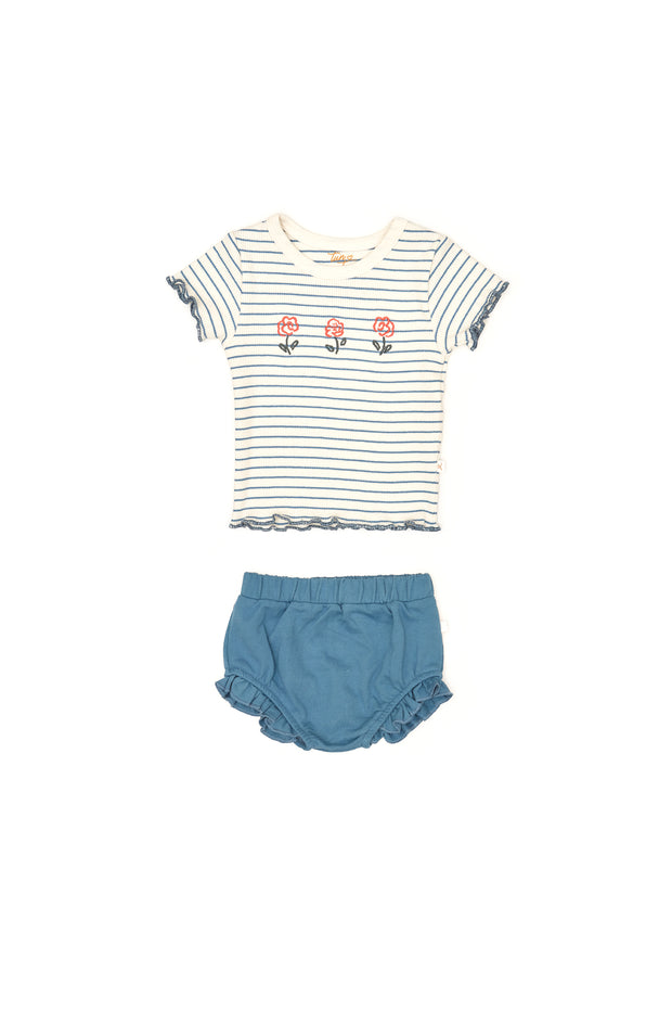 Set Polo Urbeon + Short Bombacho Rayas Azul /  Azul de algodón