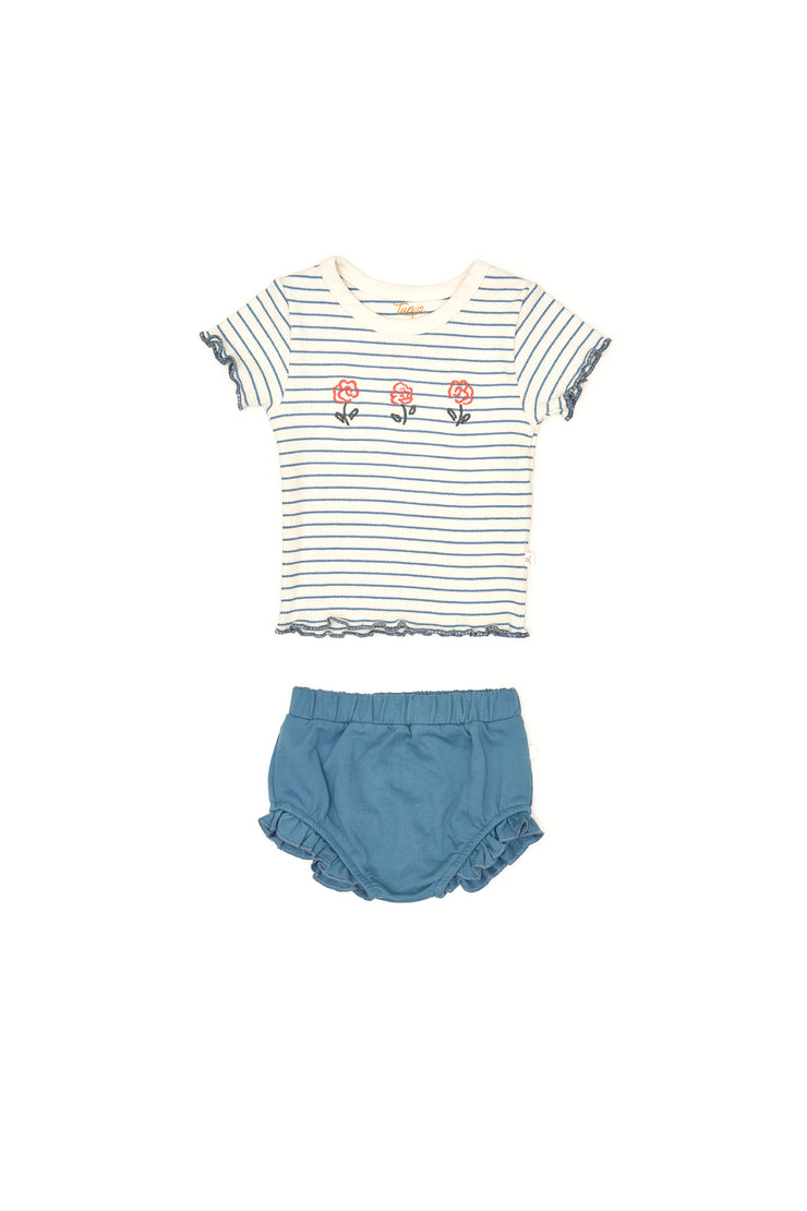 Set Polo Urbeon + Short Bombacho Rayas Azul /  Azul de algodón