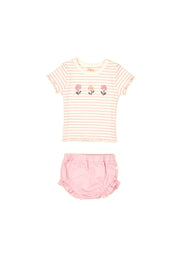 Set Polo Urbeon + Short Bombacho Rayas Fucsia /  Fucsia de algodón