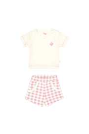 Set Tshirt + Short Perla / Cuadros Fucsia de algodón