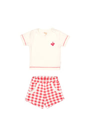 Set Tshirt + Short Perla / Cuadros Rojos de algodón