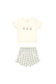 Set Tshirt + Short Perla / Cuadros Verde de algodón