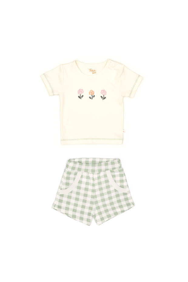 Set Tshirt + Short Perla / Cuadros Verde de algodón