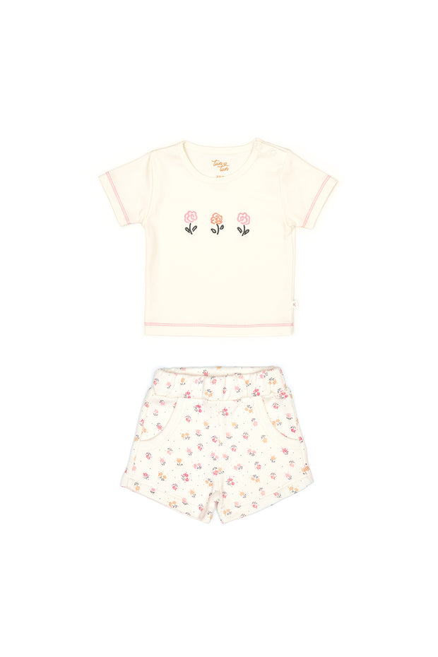 Set Tshirt + Short Perla / Flores Perla de algodón