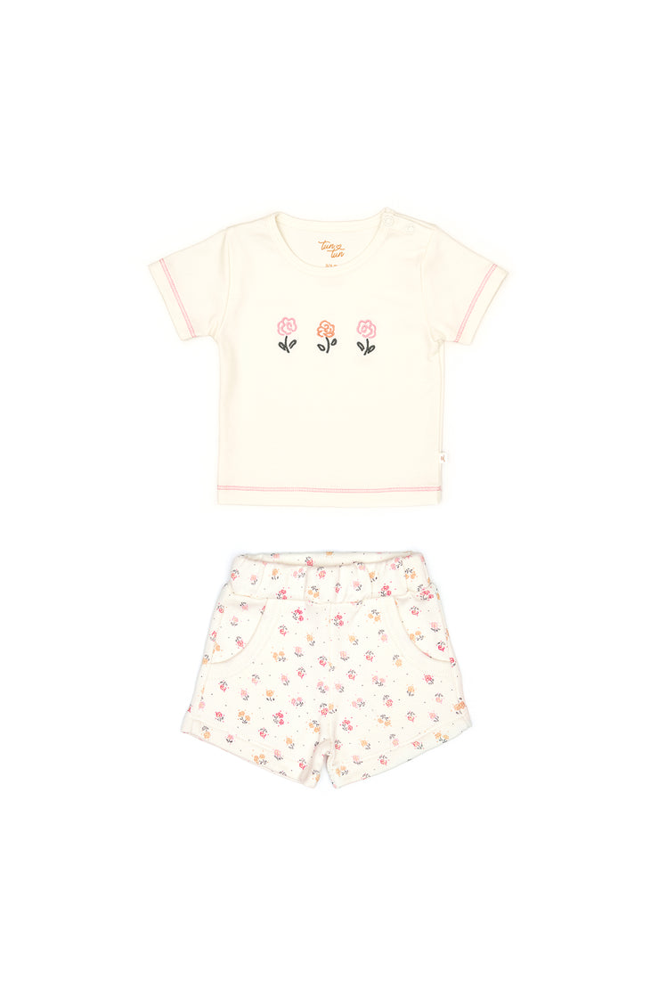Set Tshirt + Short Perla / Flores Perla de algodón