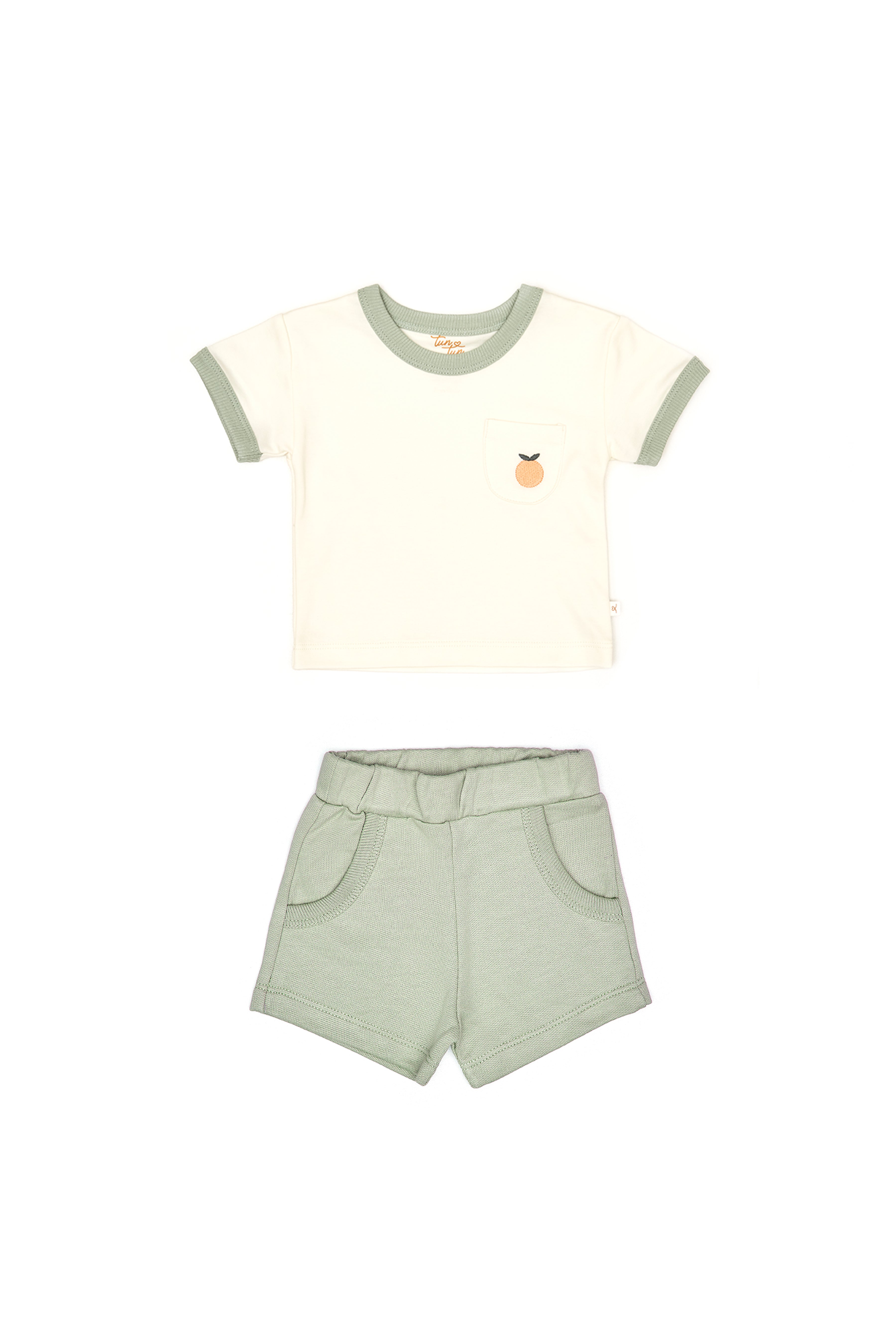 Conjunto 2PCS  Polo  Bolsillo Perla Algodón Pima + Short Verde French Terry