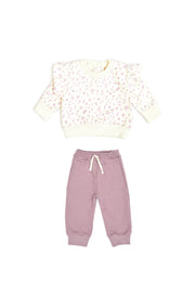 Set Polera Bobo + Buzo Perla Flores Lila de Algodón franelado