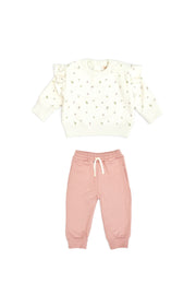 Set Polera Bobo Perla Flores + Buzo Coral de Algodón franelado