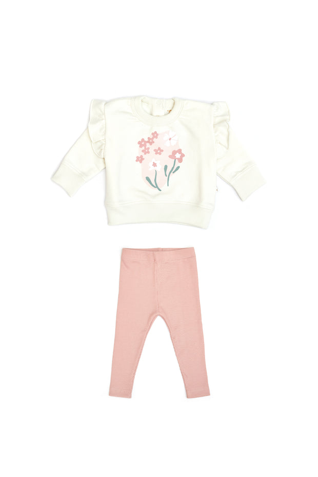 Set Polera Bobo algodón de franelado + Leggin Perla & Coral de algodón rib