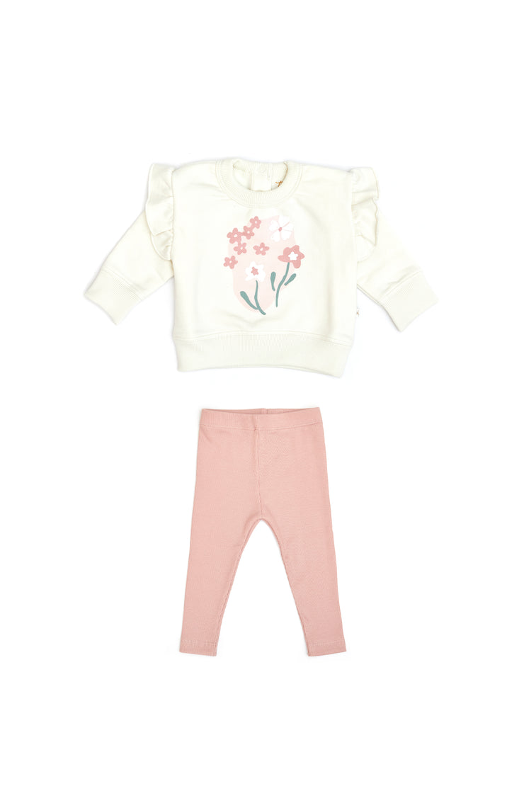 Set Polera Bobo algodón de franelado + Leggin Perla & Coral de algodón rib
