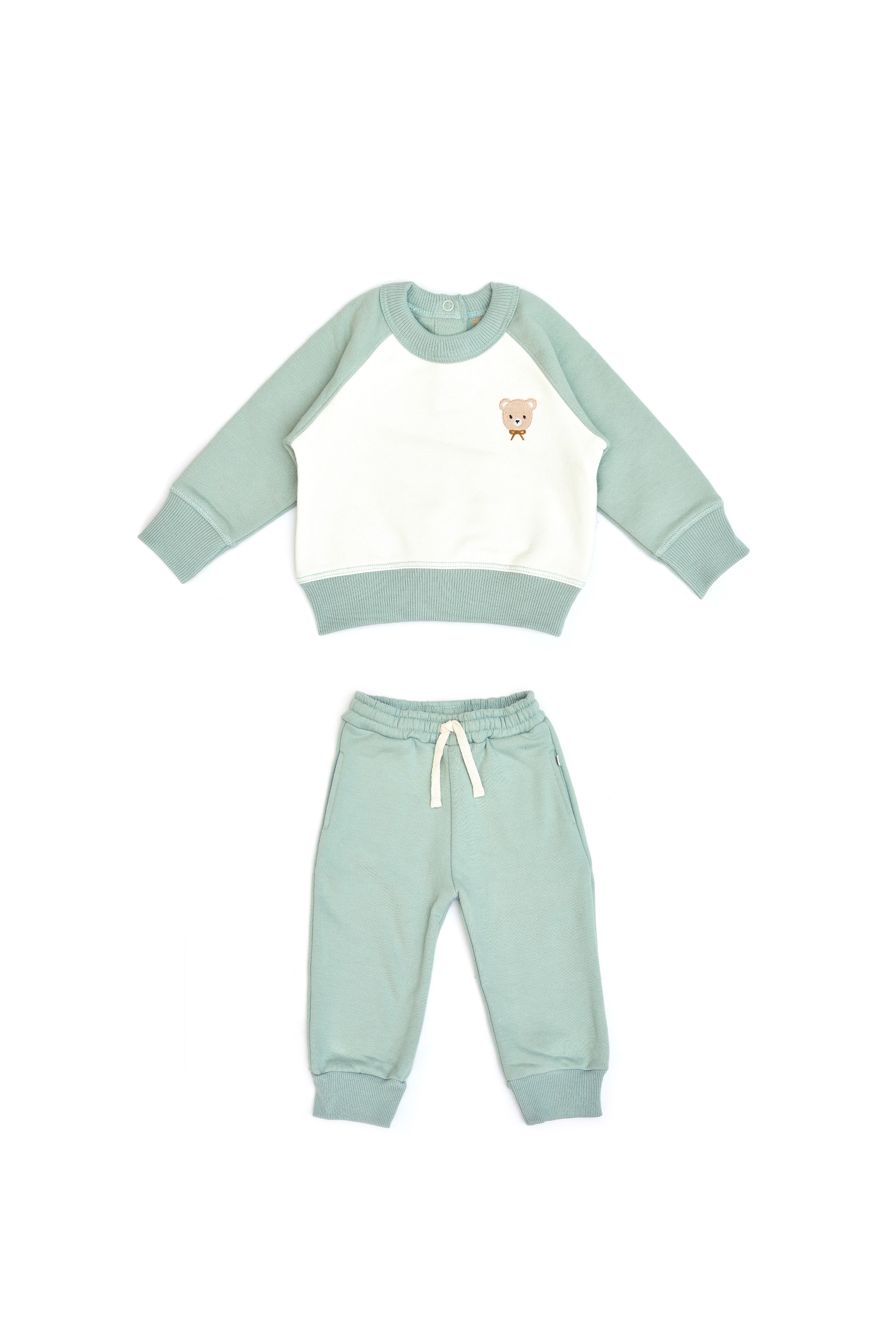 Conjunto 2 PCS Polera + Buzo Perla & Verde de Algodón Franelado