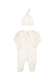 Set Enterizo Cierre + Gorro Perla flores lila de algodón pima
