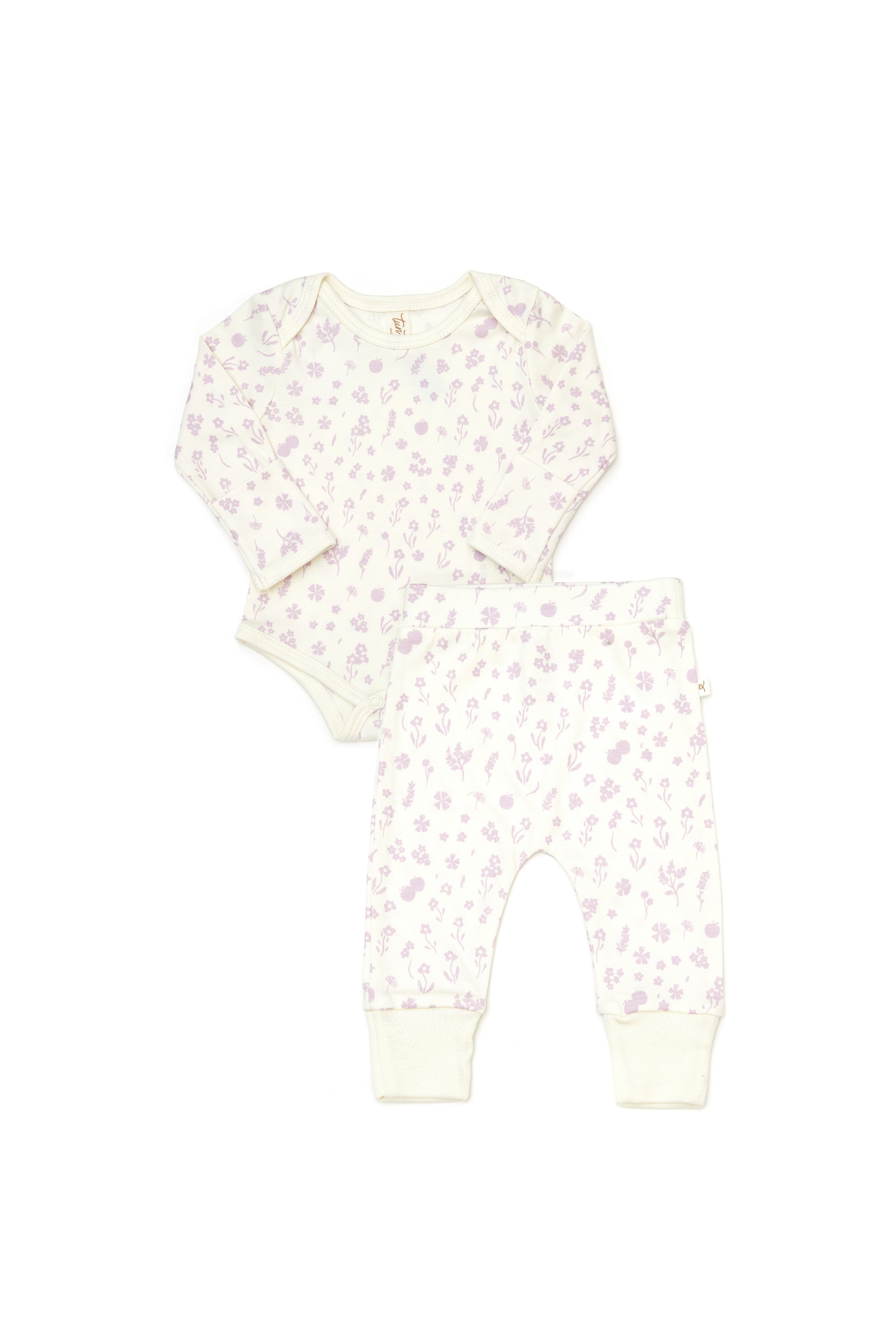 Conjunto 2 PCS Body + Pantalon Perla Flores Lila de Algodón Pima