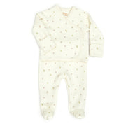 Set Kimono Perla Flores de Jackard de algodón