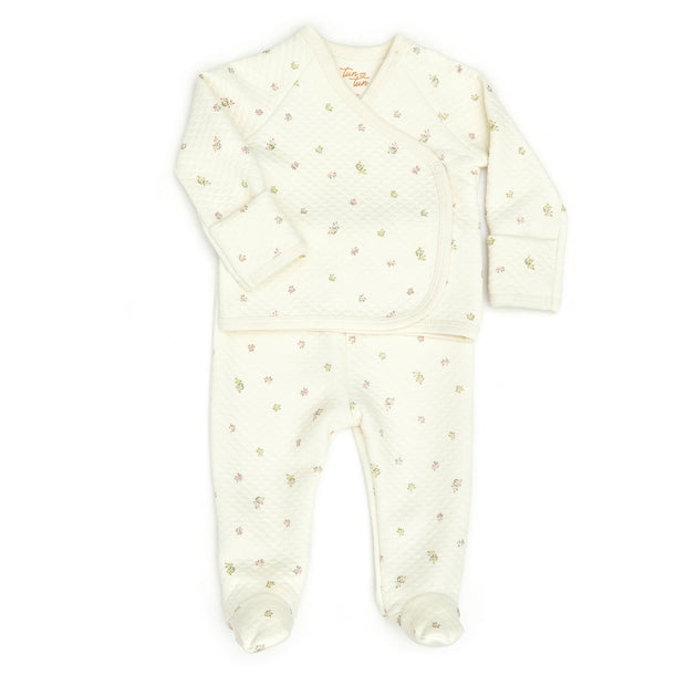Set Kimono Perla Flores de Jackard de algodón