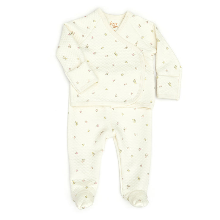 Set Kimono Perla Flores de Jackard de algodón