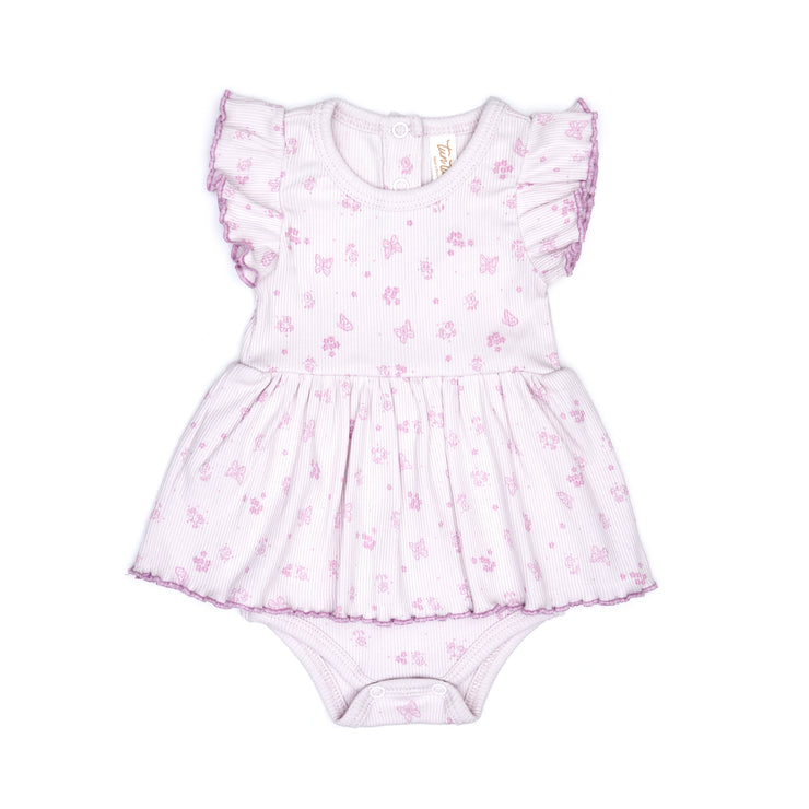 Vestido Body Lila Mariposas algodón rib