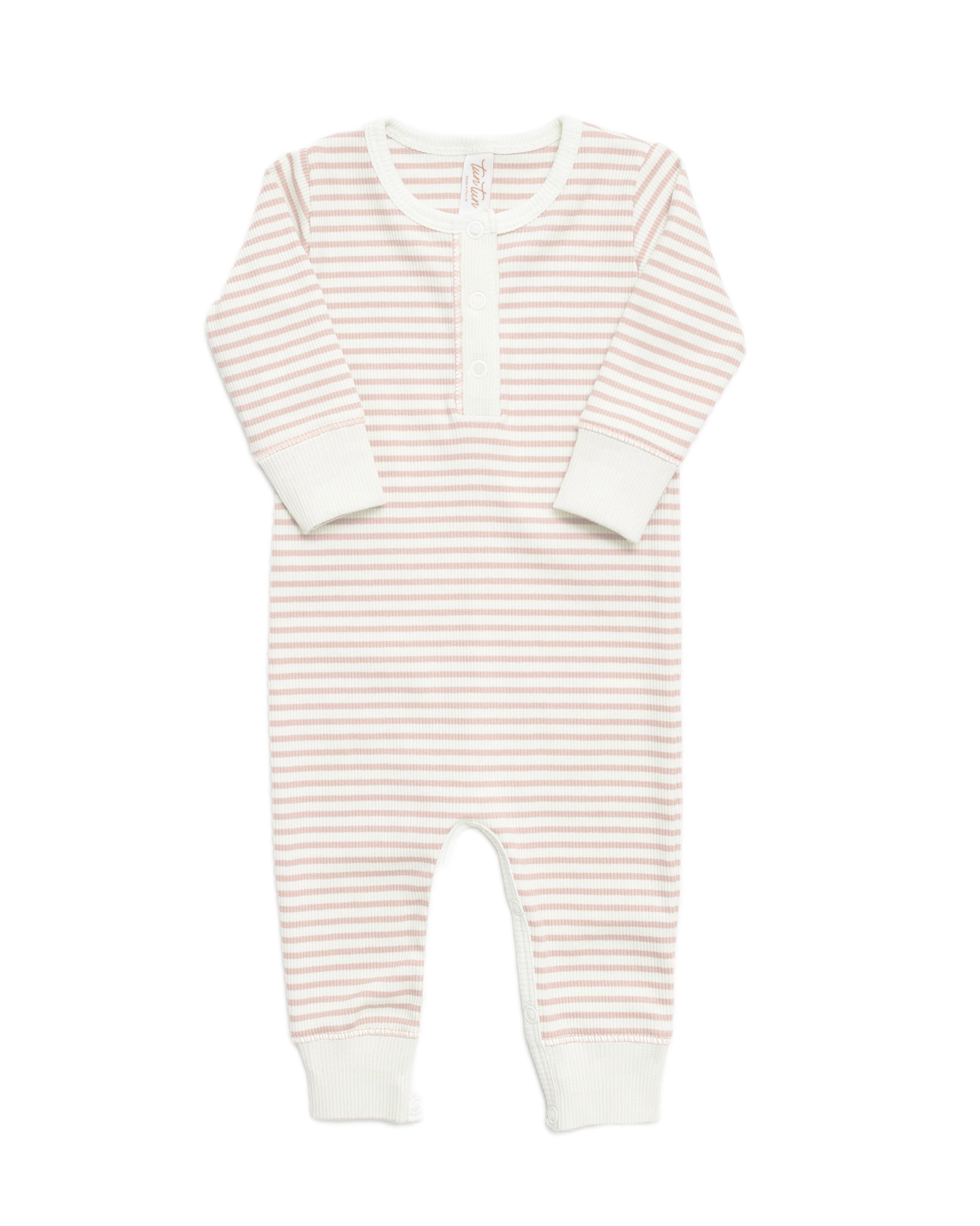 Romper Puños Perla Rayas Rosado de Algodón Rib