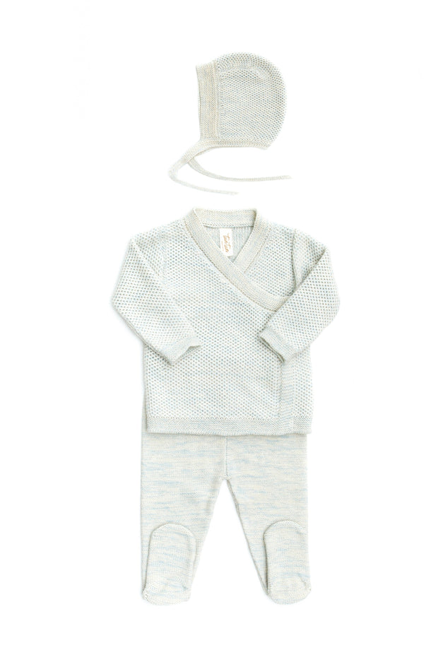 Set 3 Pcs Kimono + Pant + Bonet Celeste