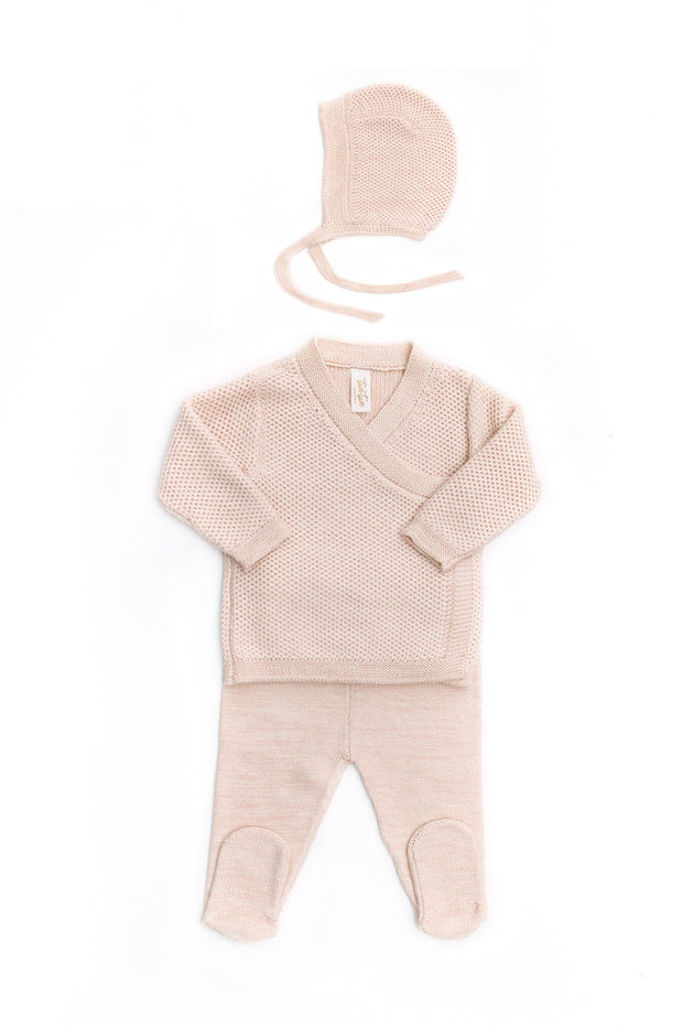 Set 3 Pcs Kimono + Pant + Bonet Rosado