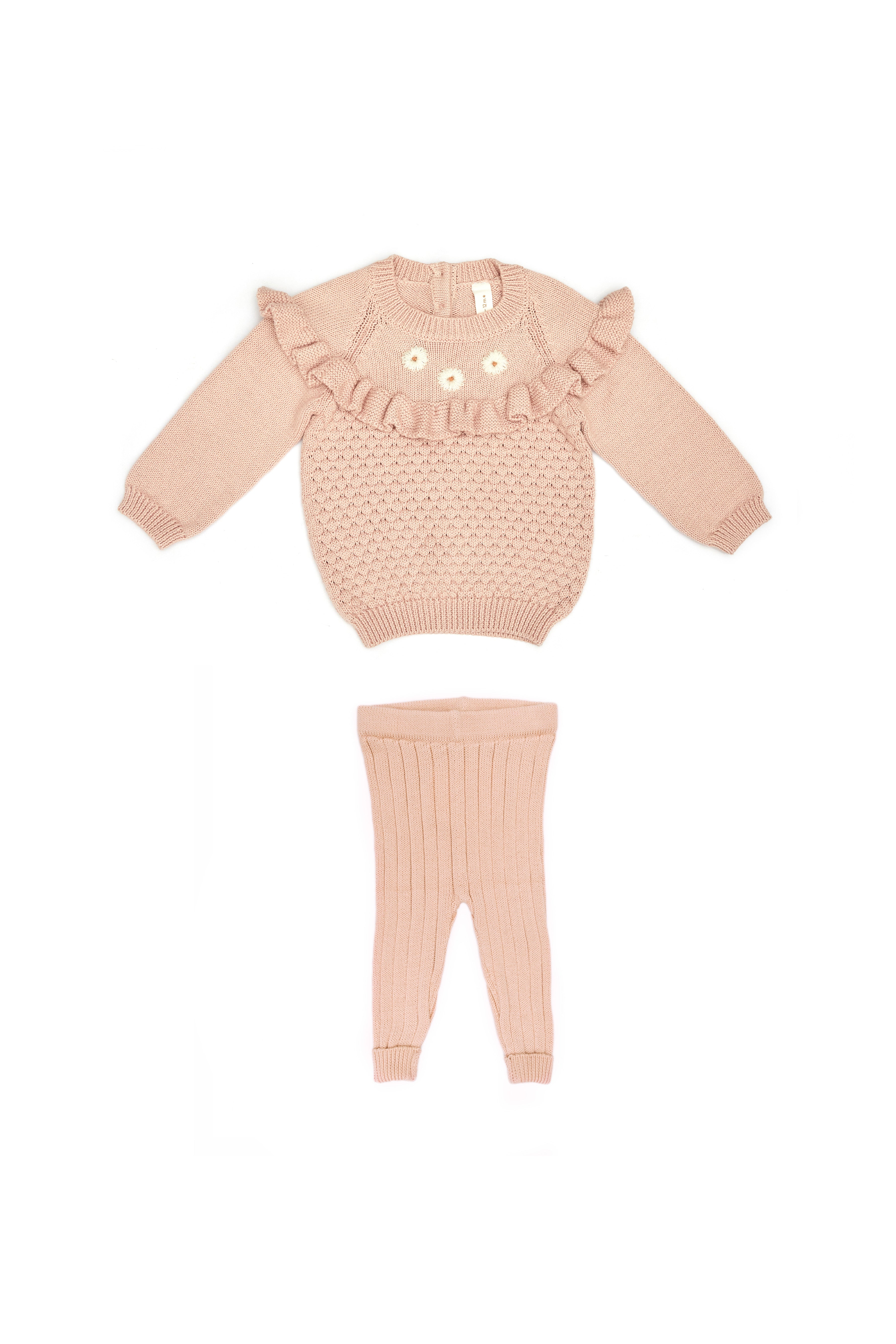 Conjunto 2 PCS Tejido Sweater Bobo + Leggin Rosado de Algodón