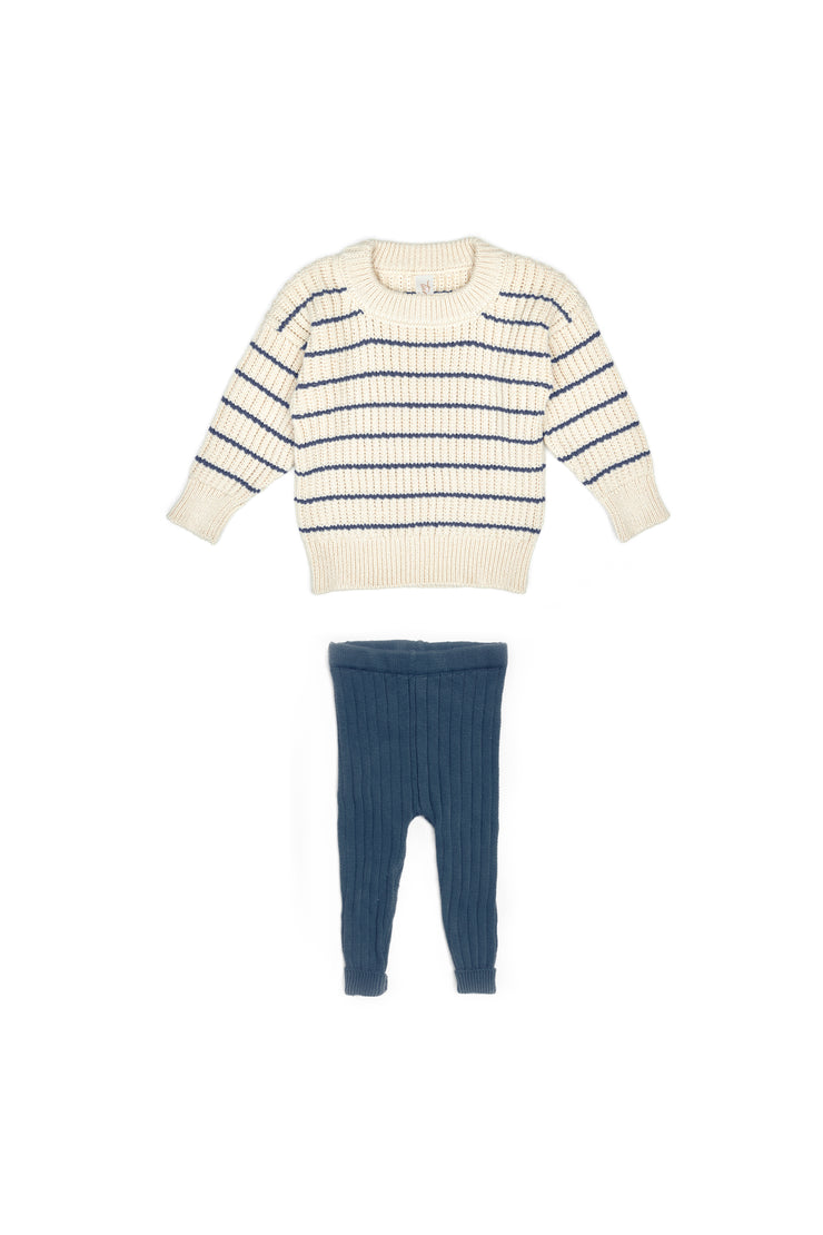 Set tejido Sweater Rayas + Leggin Rayas Azul de algodón