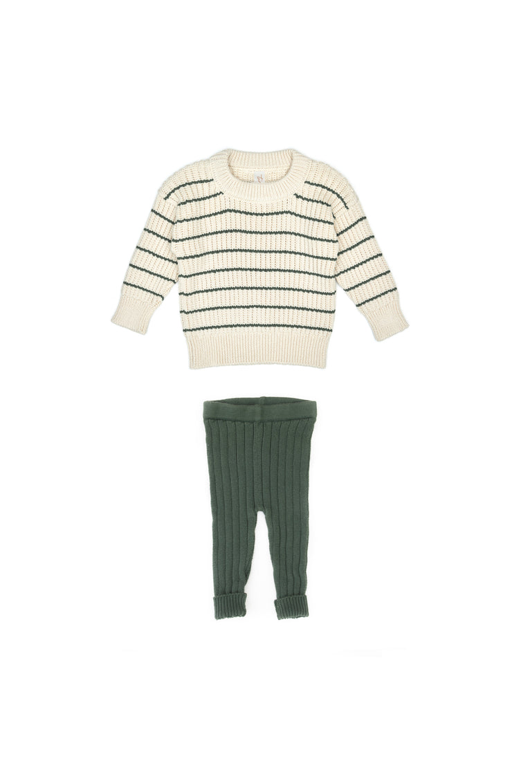 Set tejido Sweater Rayas + Leggin Rayas Verde de algodón