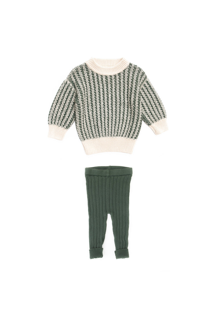 Set tejido Sweater Zigzag + Leggin Verde de algodón