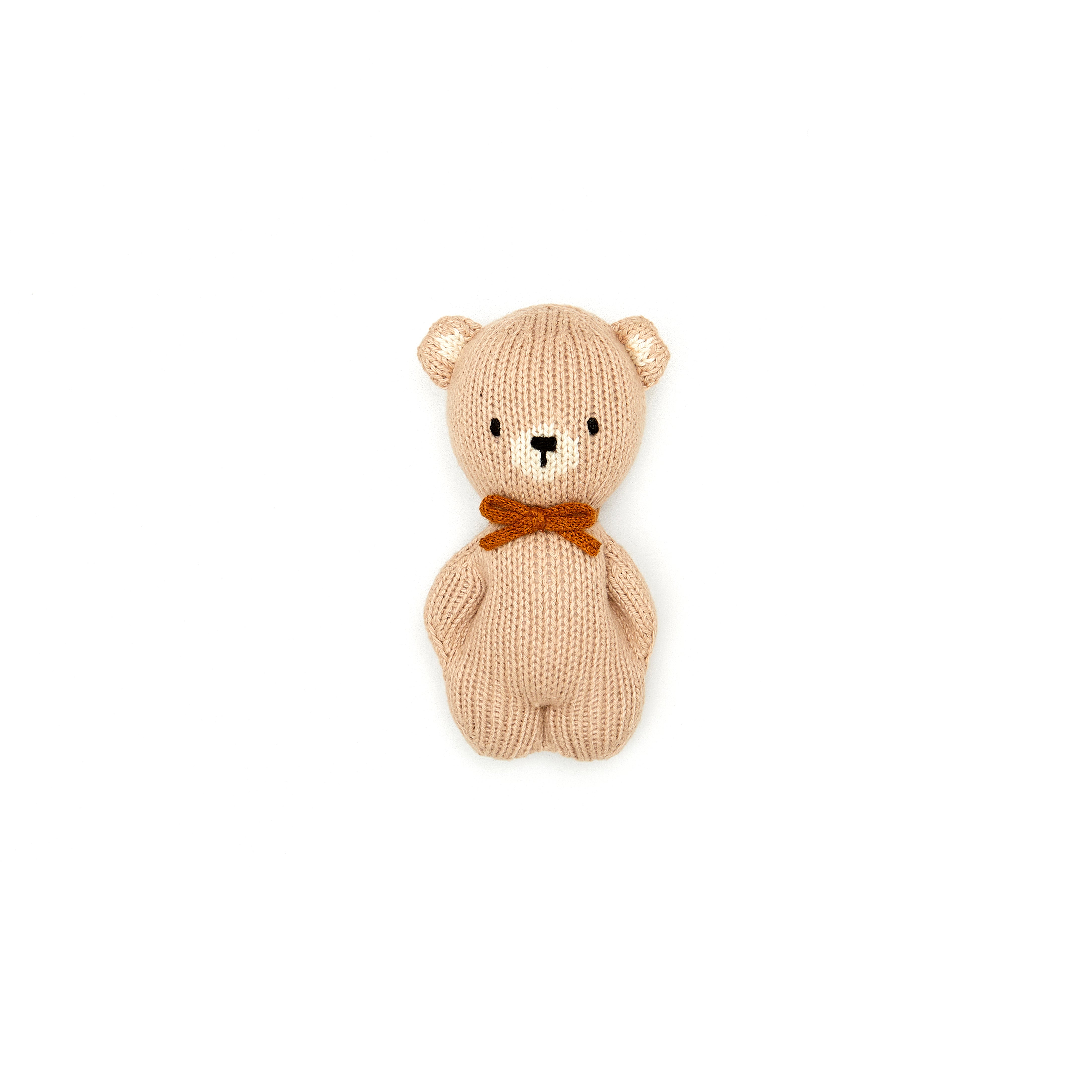 Sonaja de osito de algodon - beige con lazo marron
