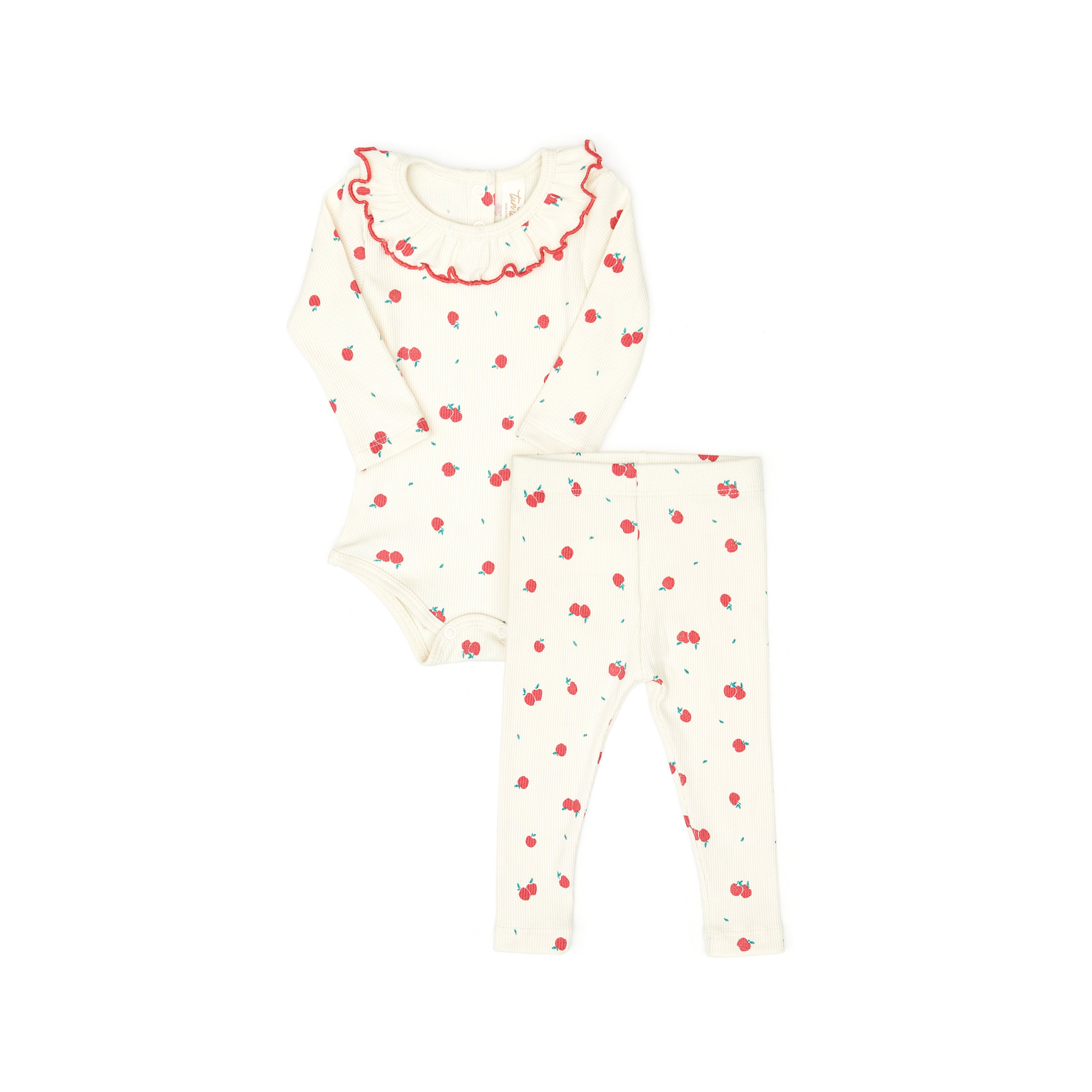 Set 2 pcs Body Bobo + Pant Crema Manzanas de Algodón rib