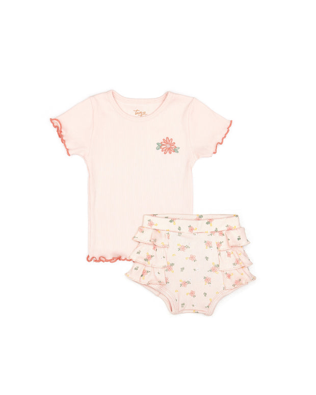 Set Polo + Short Bombacho Rosado / Rosado flores