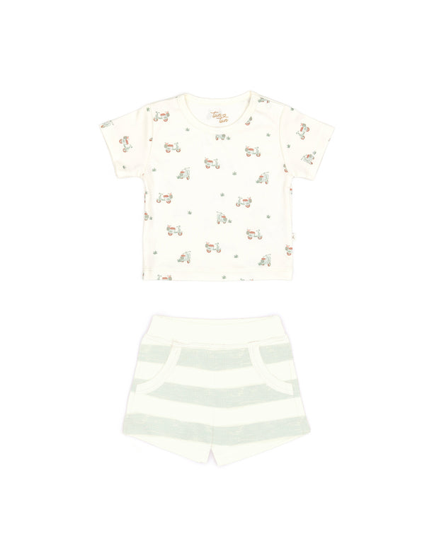 Set Polo + Short Perla motos/ Rayas verde