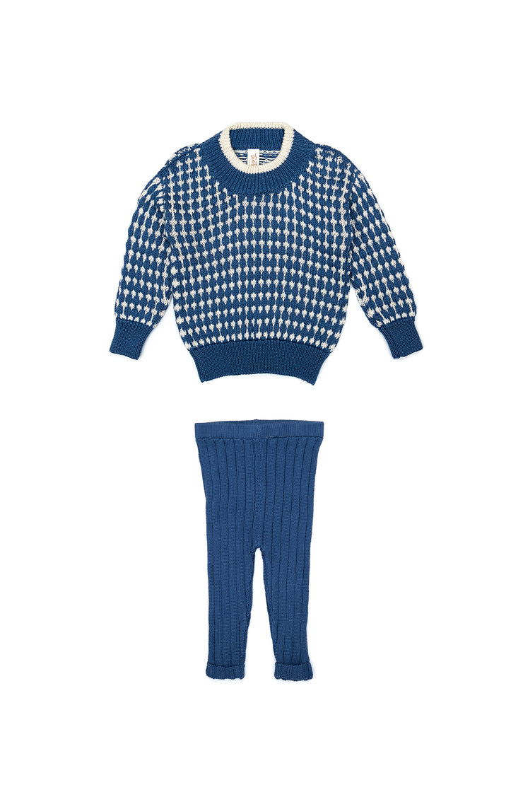 Set Sweater Dylan + Leggin Azul  de algodón pima