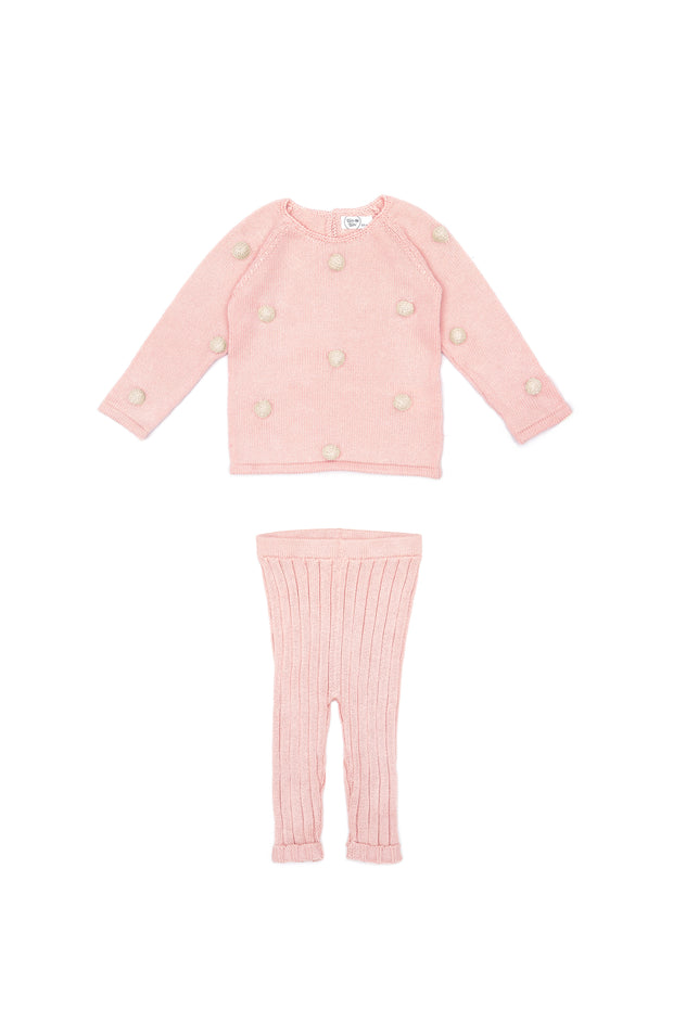 Set Sweater Pompones + Leggin Rosado de algodón pima