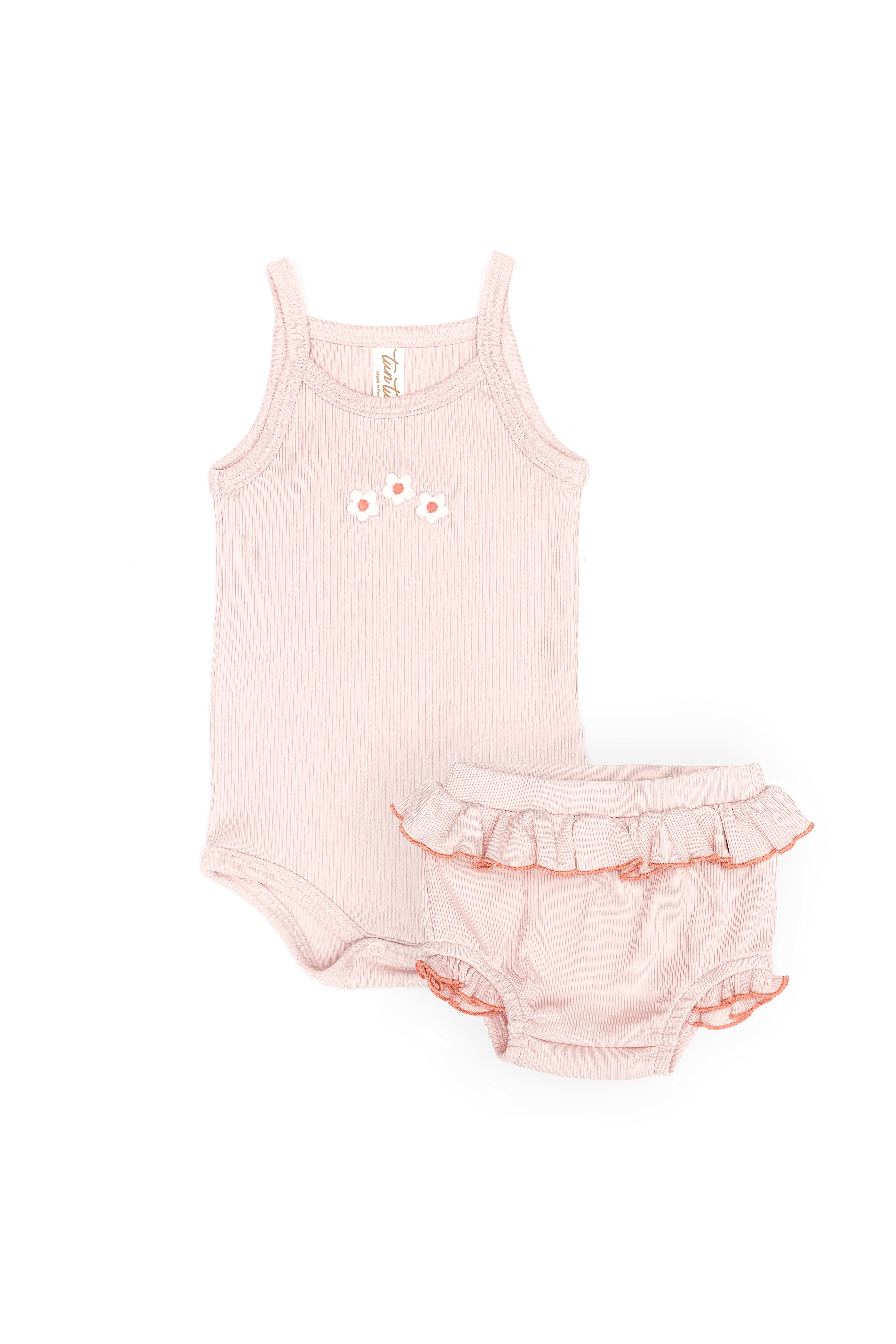 Conjunto 2 PCS Body Tiritas + Short Bombacho Rosado de Algodón Rib