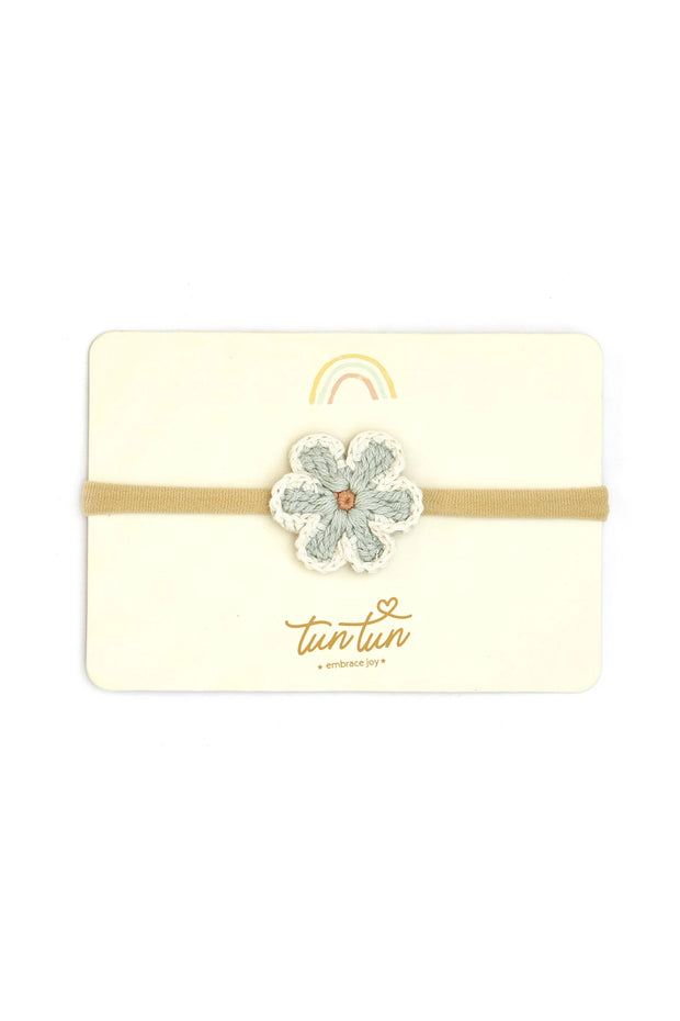 Vincha Flor Tejida Verde & Perla