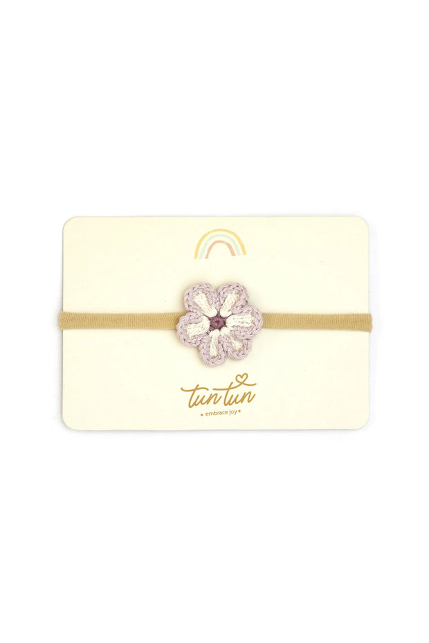 Vincha Flor Tejida Perla & Lila