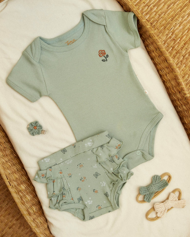 Set Body + Short Bombacho Verde/ Verde Mariposas algodón rib