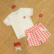 Set Tshirt + Short Perla / Cuadros Rojos de algodón