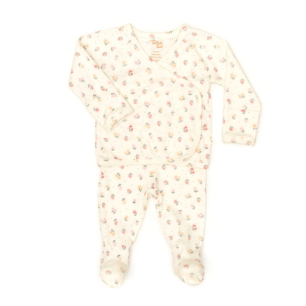 Set Kimono Perla Flores de algodón pima