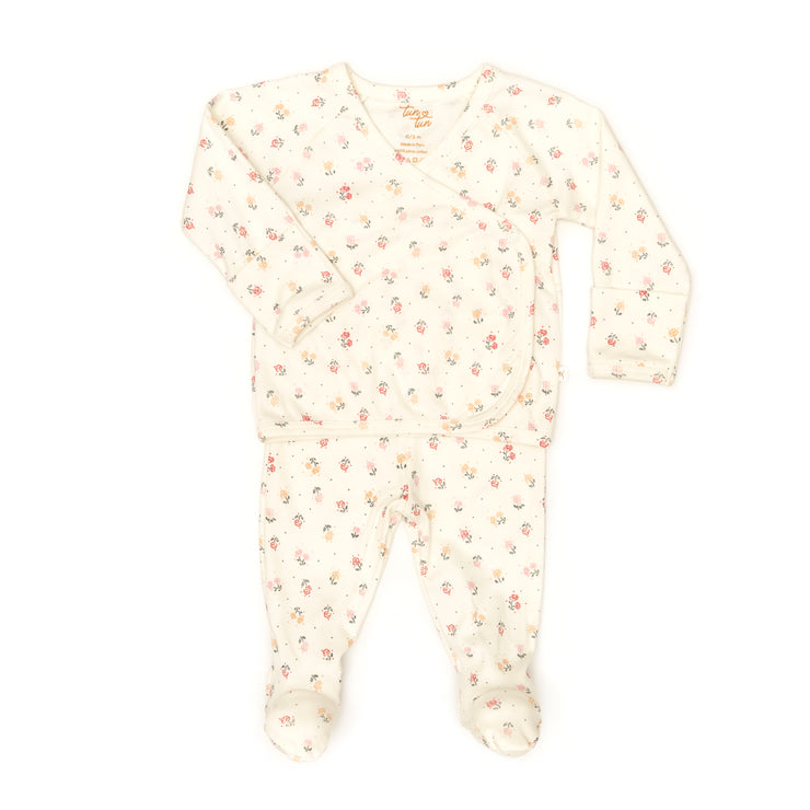 Set Kimono Perla Flores de algodón pima