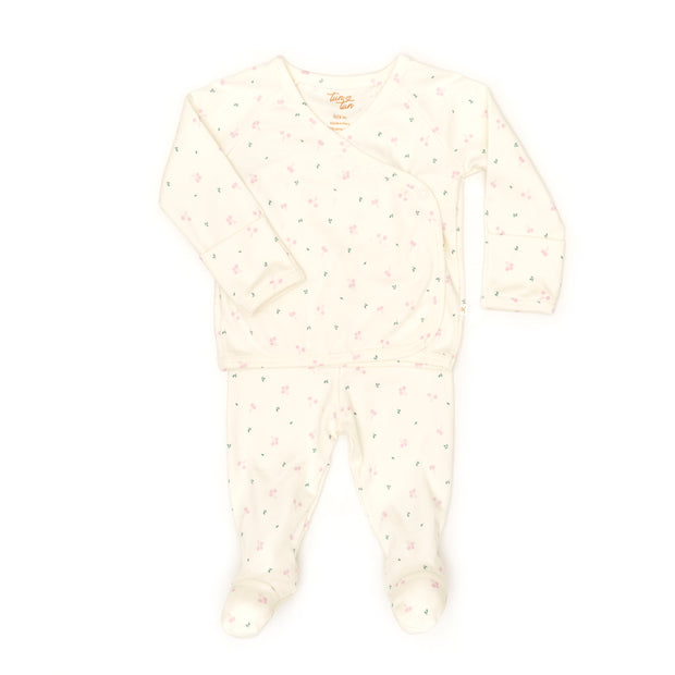 AJUAR KIMONO DE ALGODÓN PIMA CEREZA + OSITO SONAJA + CAJITA DE REGALO