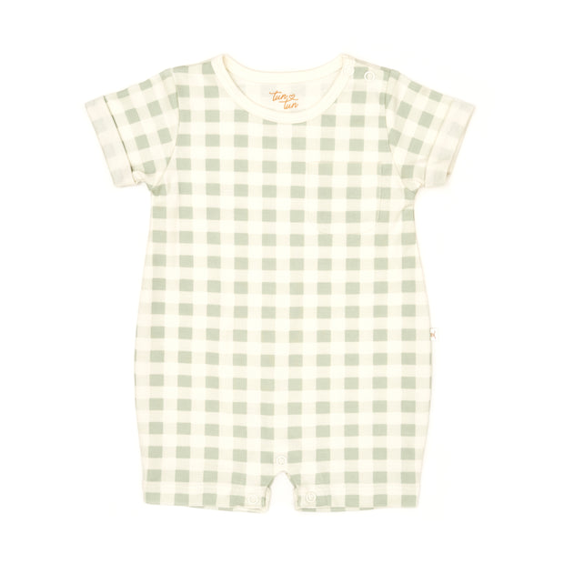 Romper Manga Corta Cuadros Verde de algodón pima