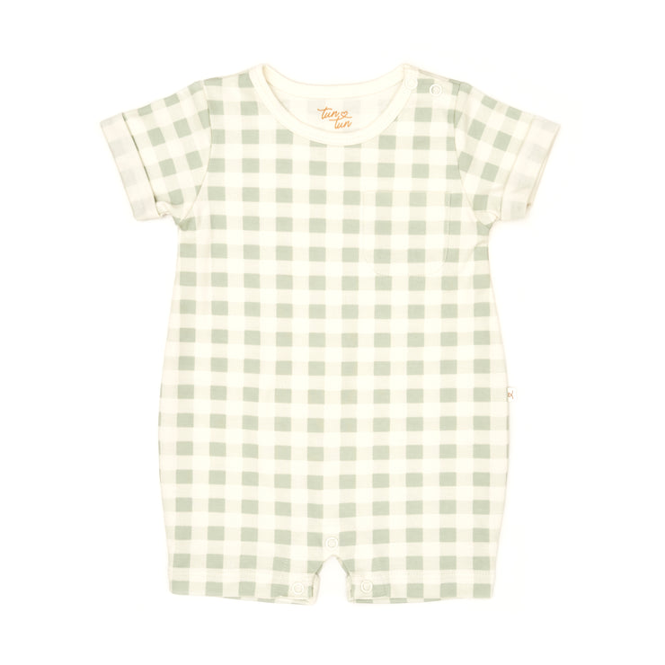 Romper Manga Corta Cuadros Verde de algodón pima