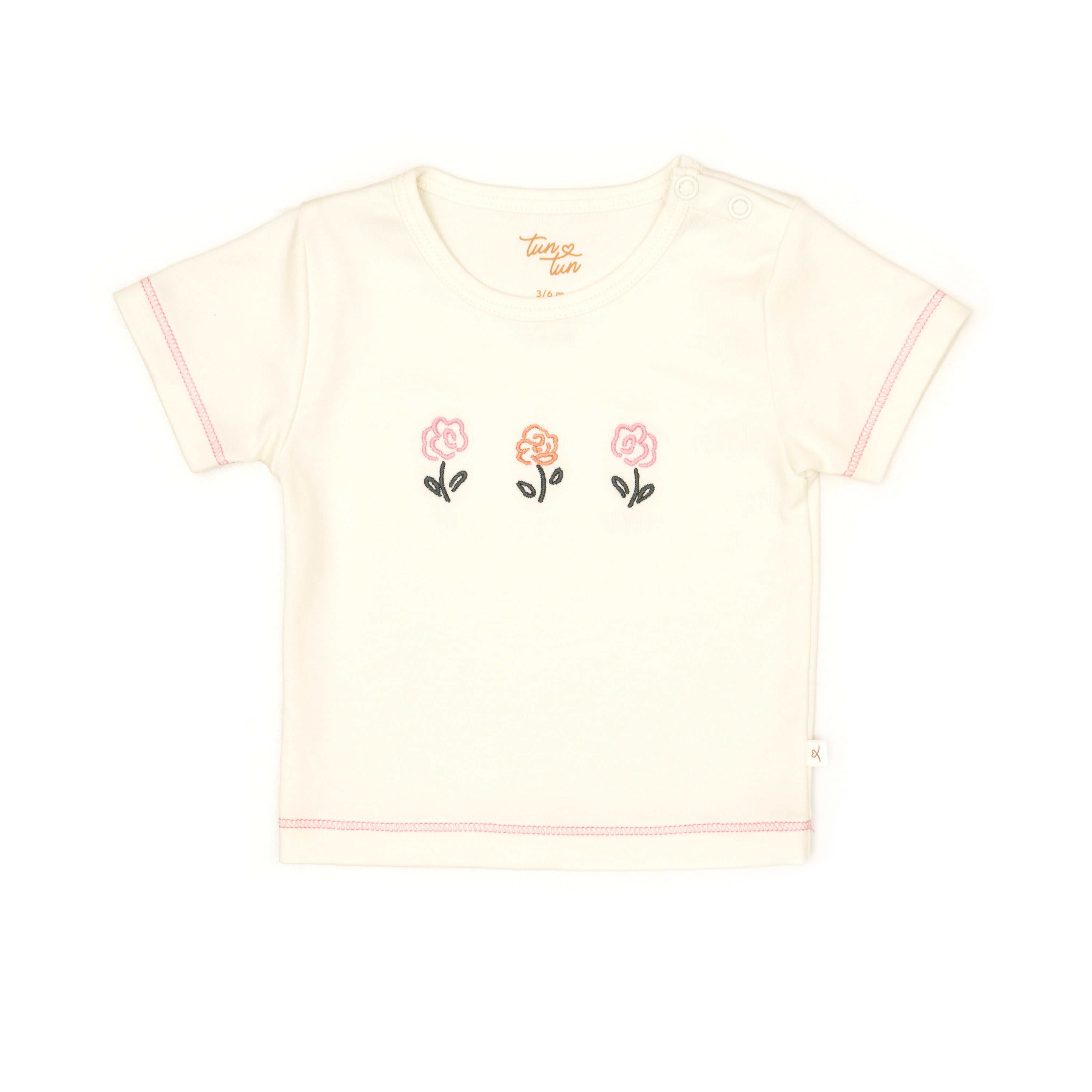 Conjunto 2PCS Tshirt  Perla de Algodón Pima + Short Flores Perla French Terry