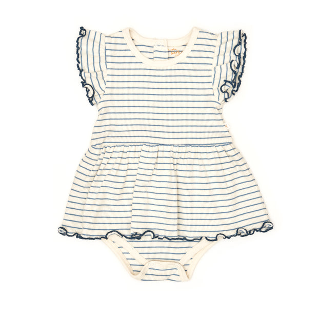 Vestido Body Perla Rayas Azul de algodón rib